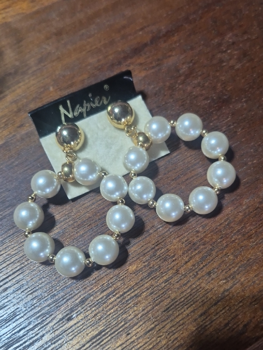 Napier Gold-Tone Hoop Earrings with Cream Pearl Beads
